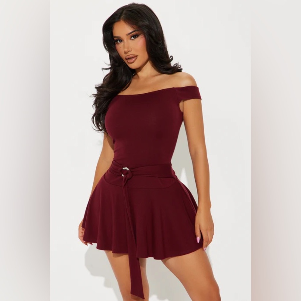 Off-Shoulder Burgundy Dress
